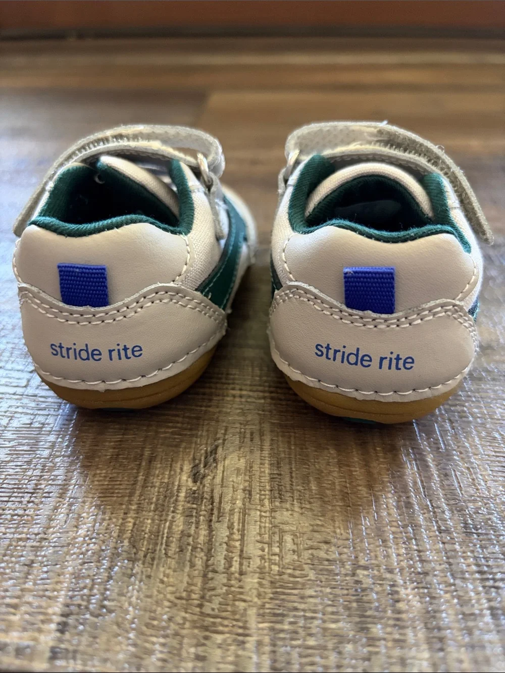 Stride Rite White & Green Easy-Closure Baby Sneakers